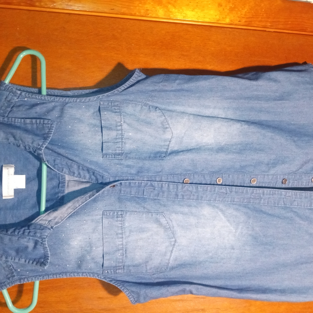 Sleeveless Denim Button-Up Shirt
